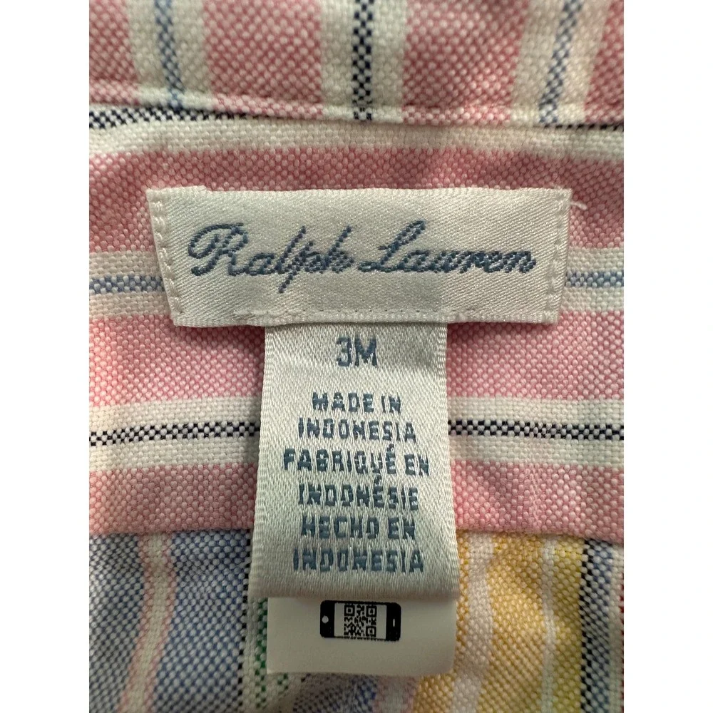 Ralph Lauren Baby Boy Pastel Stripe Oxford Romper Multi Color 3M